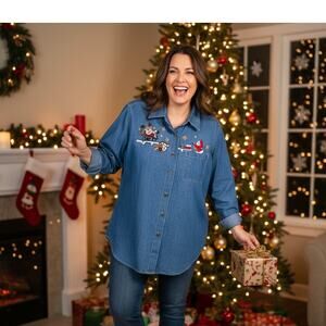 VTG Nutcracker Christmas Button Up Shirt Womens XL Embroidered Holiday 90s Y2K
